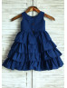 Navy Blue Cotton Cupcake Knee Length Flower Girl Dress